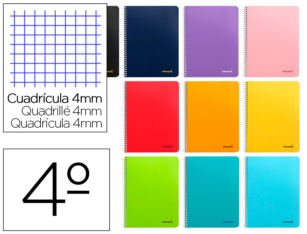 CUADERNO ESPIRAL LIDERPAPEL CUARTO SMART TAPA BLANDA 40H 60GR CUADRO 4MM CON MARGEN COLORES SURTIDOS