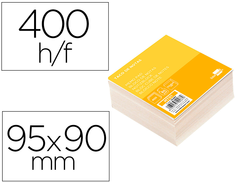 TACO PAPEL LIDERPAPEL SIN ENCOLAR 95X90X40 MM BLANCO 80 GR
