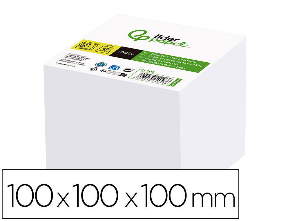 TACO PAPEL LIDERPAPEL ENCOLADO 100X100X100 MM BLANCO 80 GR