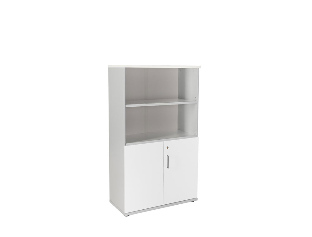 ARMARIO ROCADA CON TRES ESTANTES Y DOS PUERTAS INFERIORES SERIE STORE 156X90X45 CM ACABADO GRIS/BCO