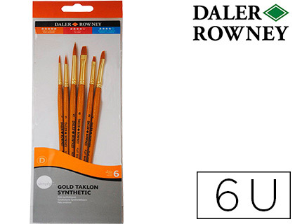 PINCELES DALER ROWNEY SIMPLY ART SINTENTICO MANGO CORTO DORADO BLISTER DE 5 UNIDADES