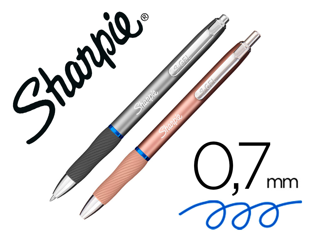 BOLIGRAFO SHARPIE METAL PREMIUM RETRACTIL TINTA GEL AZUL 0,7 MM COLOR GRIS ACERO Y ORO ROSA