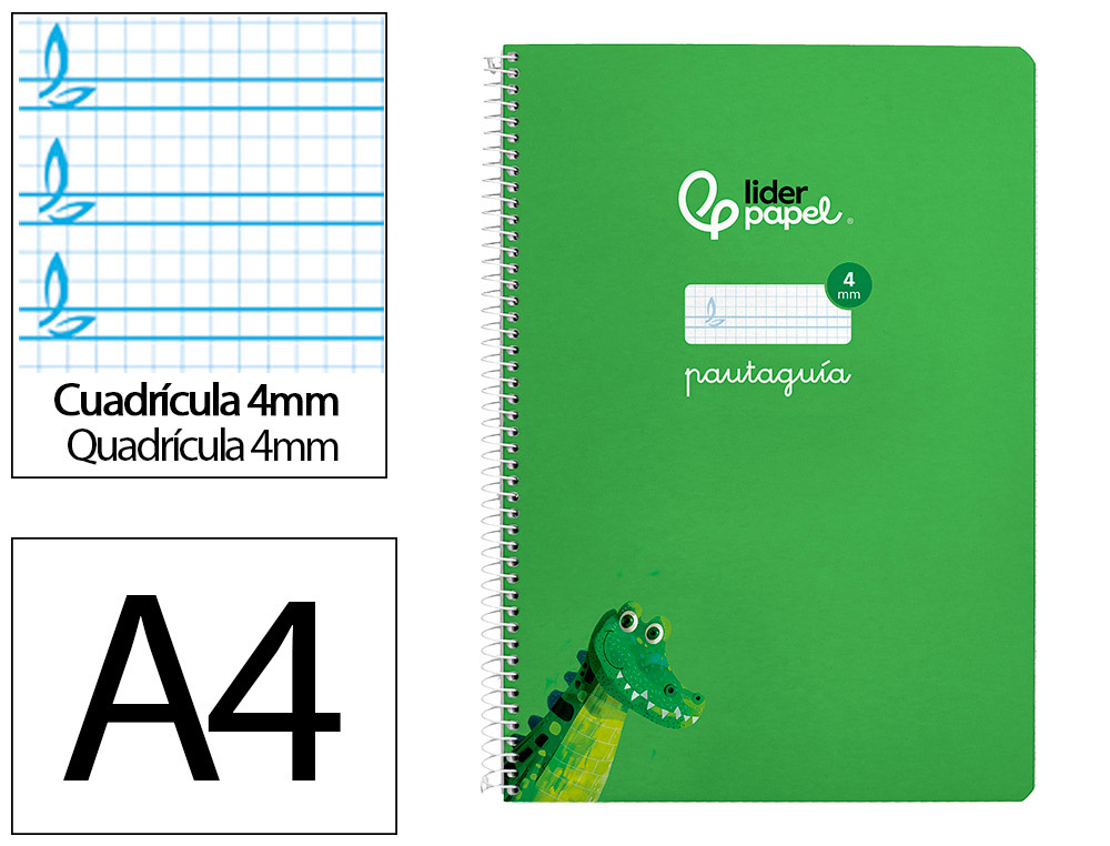 CUADERNO ESPIRAL LIDERPAPEL A4 PAUTAGUIA TAPA DURA 80H 90GR CUADRO PAUTADO 4MM COLOR VERDE