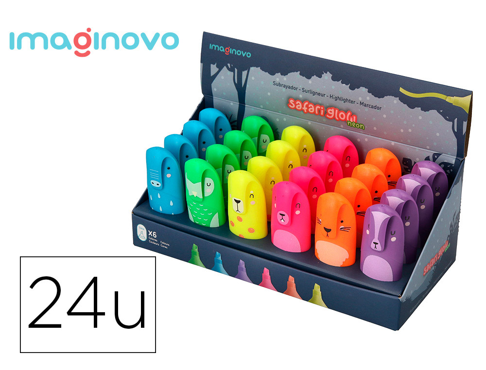 ROTULADOR IMAGINOVO FLUORESCENTE SAFARI GLOW NEON ANIMALES Y CLIP SURTIDOS