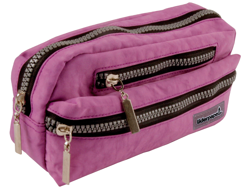ESTUCHE PORTATODO LIDERPAPEL OVALADO 3 BOLSILLOS VIOLETA PASTEL 195X40X100 MM