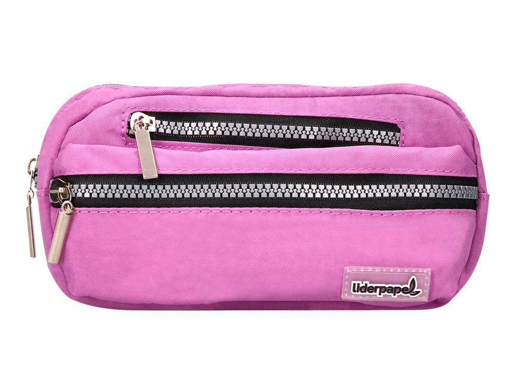 ESTUCHE PORTATODO LIDERPAPEL OVALADO 3 BOLSILLOS VIOLETA PASTEL 195X40X100 MM