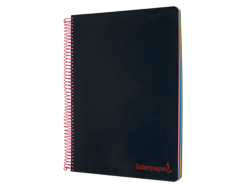 CUADERNO ESPIRAL LIDERPAPEL A5 MICRO WONDER TAPA PLASTICO 120H 90G CUADRO 5MM 5 BANDAS 6 TALADROS COLOR NEGRO