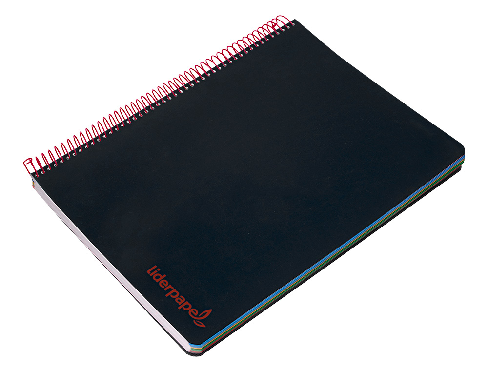 CUADERNO ESPIRAL LIDERPAPEL A5 MICRO WONDER TAPA PLASTICO 120H 90G CUADRO 5MM 5 BANDAS 6 TALADROS COLOR NEGRO