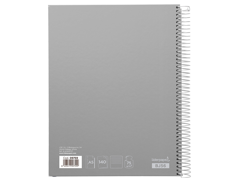 CUADERNO ESPIRAL LIDERPAPEL A5 MICRO JOLLY TAPA FORRADA 140H 75GR HORIZONTAL 5 BANDAS 6 TALADROS COLORES SURTIDOS