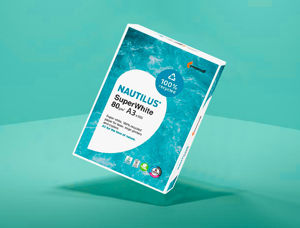 PAPEL FOTOCOPIADORA NAUTILUS SUPERWHITE 100% RECICLADO DIN A3 80 GRAMOS PAQUETE DE 500 HOJAS