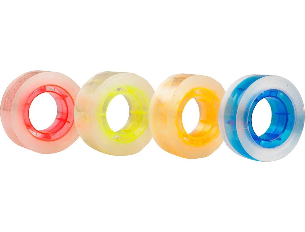 CINTA ADHESIVA Q-CONNECT TRANSPARENTE 25 MT X 18 MM CON MADRIL DE COLOR PACK DE 4 UNIDADES