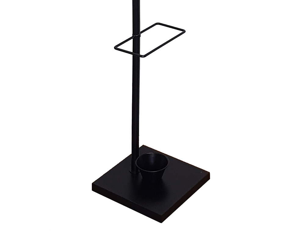 PERCHERO METALICO Q-CONNECT NEGRO CON DETALLES DE MADERA 6 COLGADORES Y PARAGUERO 174X28,5 CM