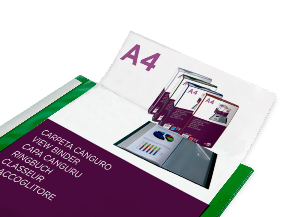 CARPETA LIDERPAPEL 60 FUNDAS CANGURO PP DIN A4 VERDE TRANSLUCIDO PORTADA Y LOMO PERSONALIZABLE