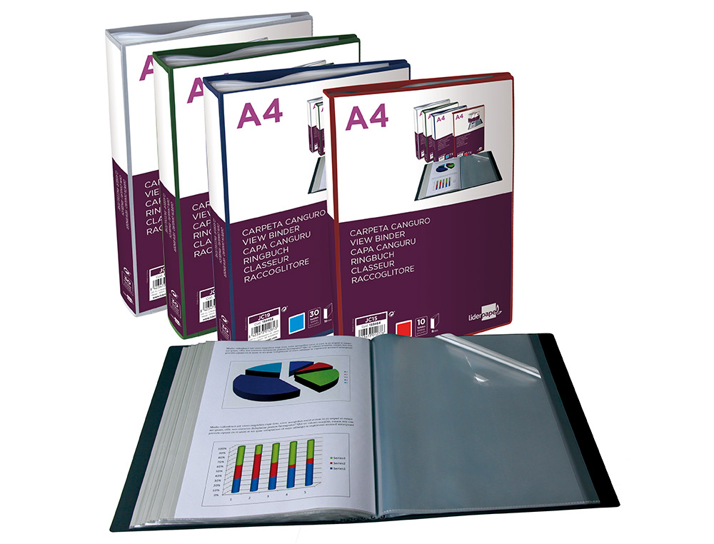 CARPETA LIDERPAPEL 60 FUNDAS CANGURO PP DIN A4 VERDE TRANSLUCIDO PORTADA Y LOMO PERSONALIZABLE
