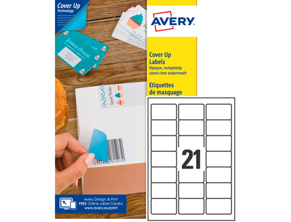 ETIQUETA ADHESIVA CUBRIENTE AVERY PERMANENTE PARA IMPRESORA LASER BLANCA 63,5X 38,1 MM CAJA DE 525 UNIDADES