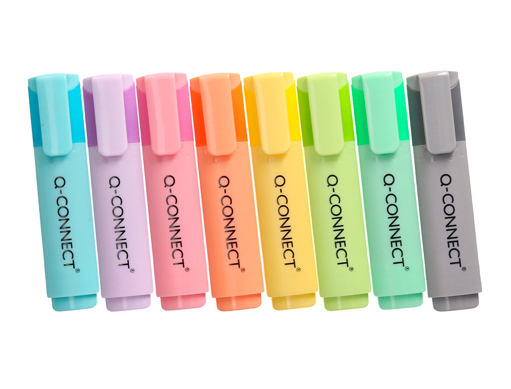 ROTULADOR Q-CONNECT FLUORESCENTE PASTEL PUNTA BISELADA ESTUCHE DE SOBREMESA 8 COLORES SURTIDOS