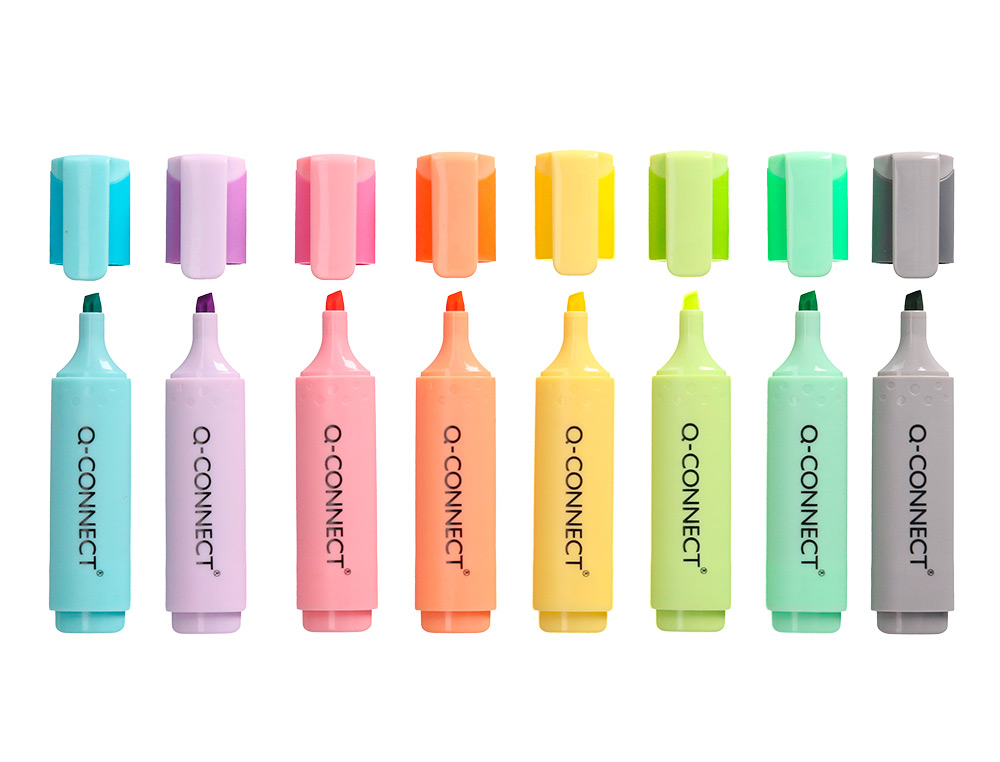 ROTULADOR Q-CONNECT FLUORESCENTE PASTEL PUNTA BISELADA ESTUCHE DE SOBREMESA 8 COLORES SURTIDOS