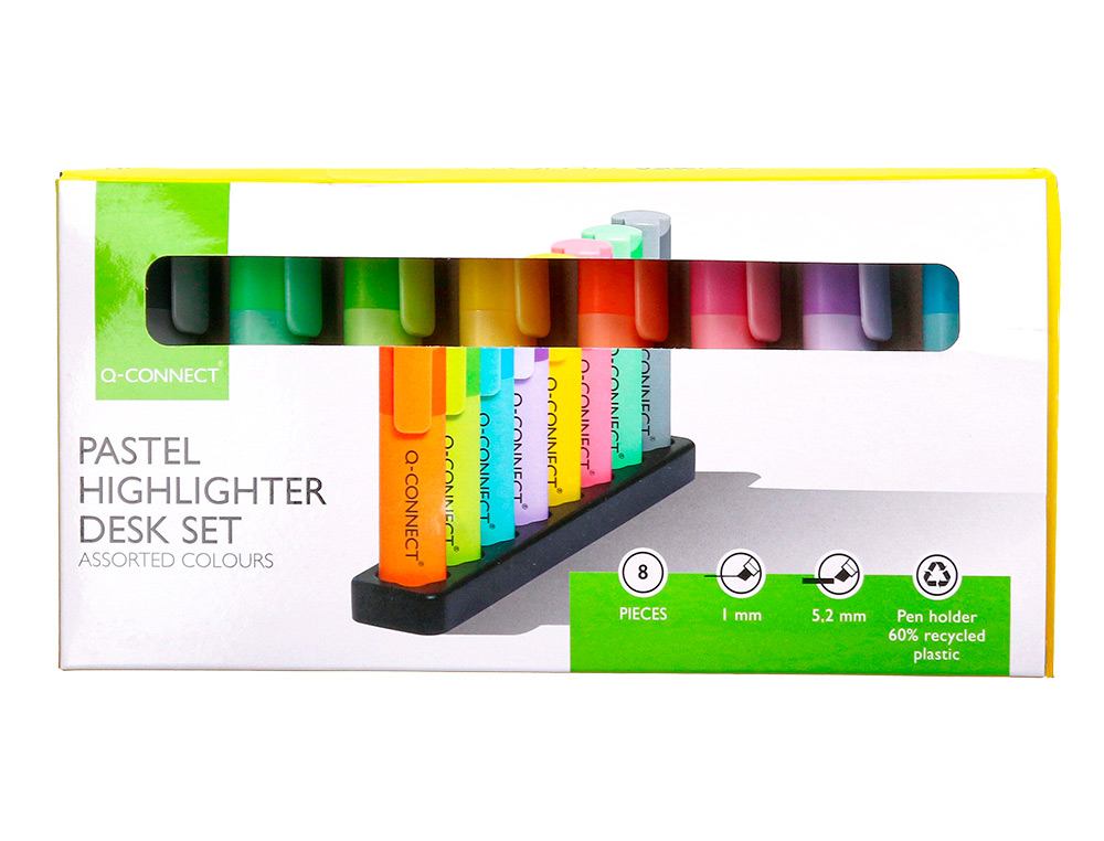 ROTULADOR Q-CONNECT FLUORESCENTE PASTEL PUNTA BISELADA ESTUCHE DE SOBREMESA 8 COLORES SURTIDOS
