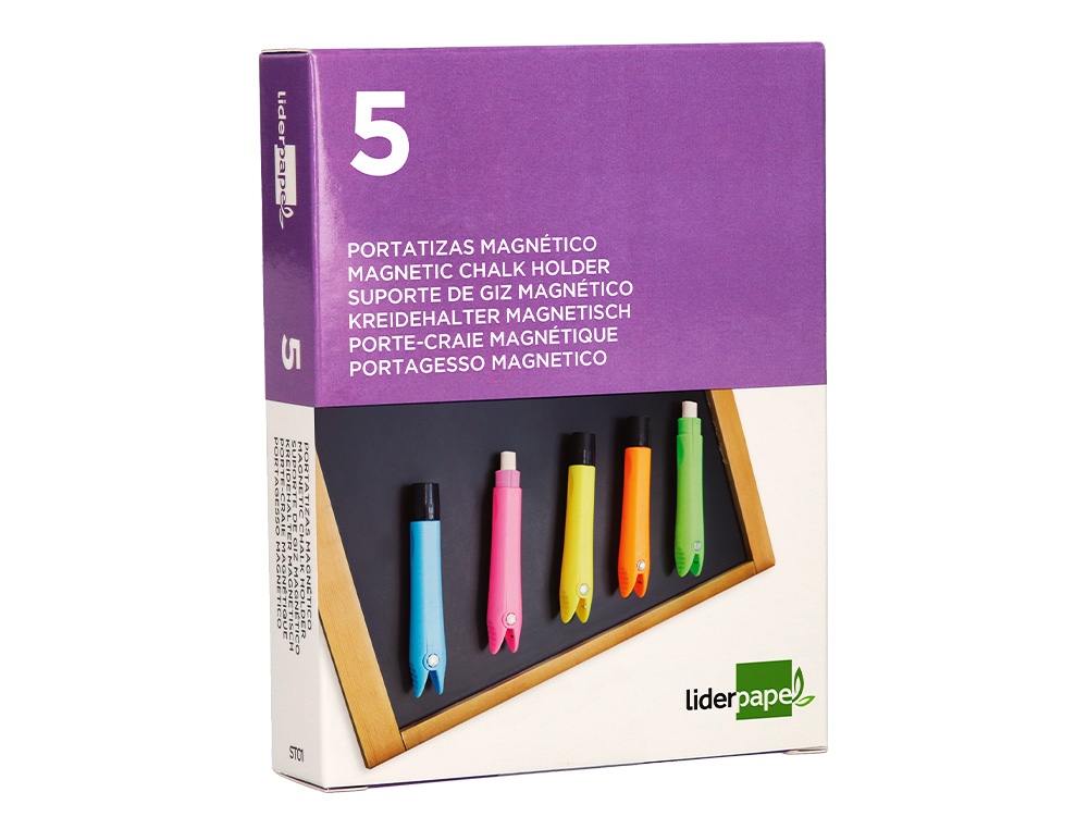 PORTATIZAS PLASTICO LIDERPAPEL MAGNETICO COLORES SURTIDOS CAJA DE 5 UNIDADES