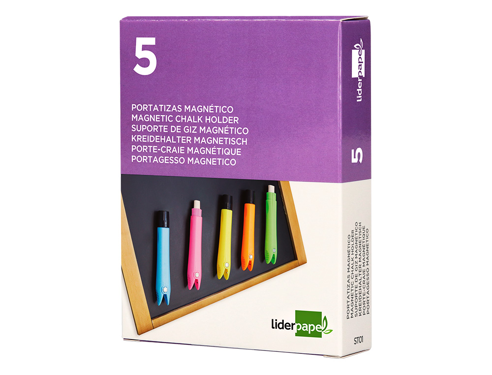 PORTATIZAS PLASTICO LIDERPAPEL MAGNETICO COLORES SURTIDOS CAJA DE 5 UNIDADES