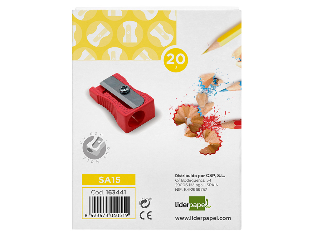 SACAPUNTAS LIDERPAPEL METALICO CUA 1 USO COLOR ROJO