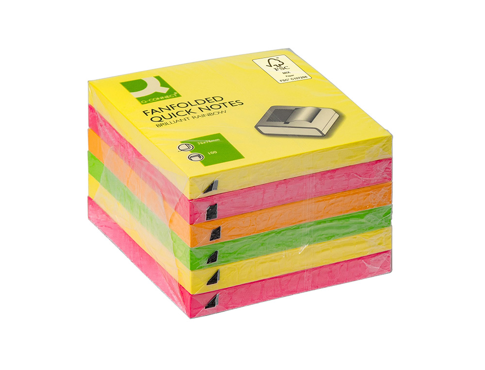 BLOC DE NOTAS ADHESIVAS QUITA Y PON Q-CONNECT 76X76 MM COLORES NEON SURTIDOS ZIG-ZAG