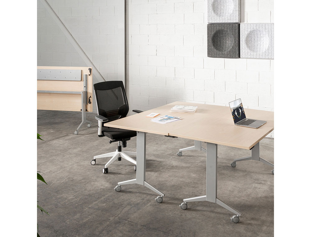 MESA DE OFICINA ROCADA 140X80CM CON TABLERO ABATIBLE 90 ACABADO FD01 GRIS/HAYA