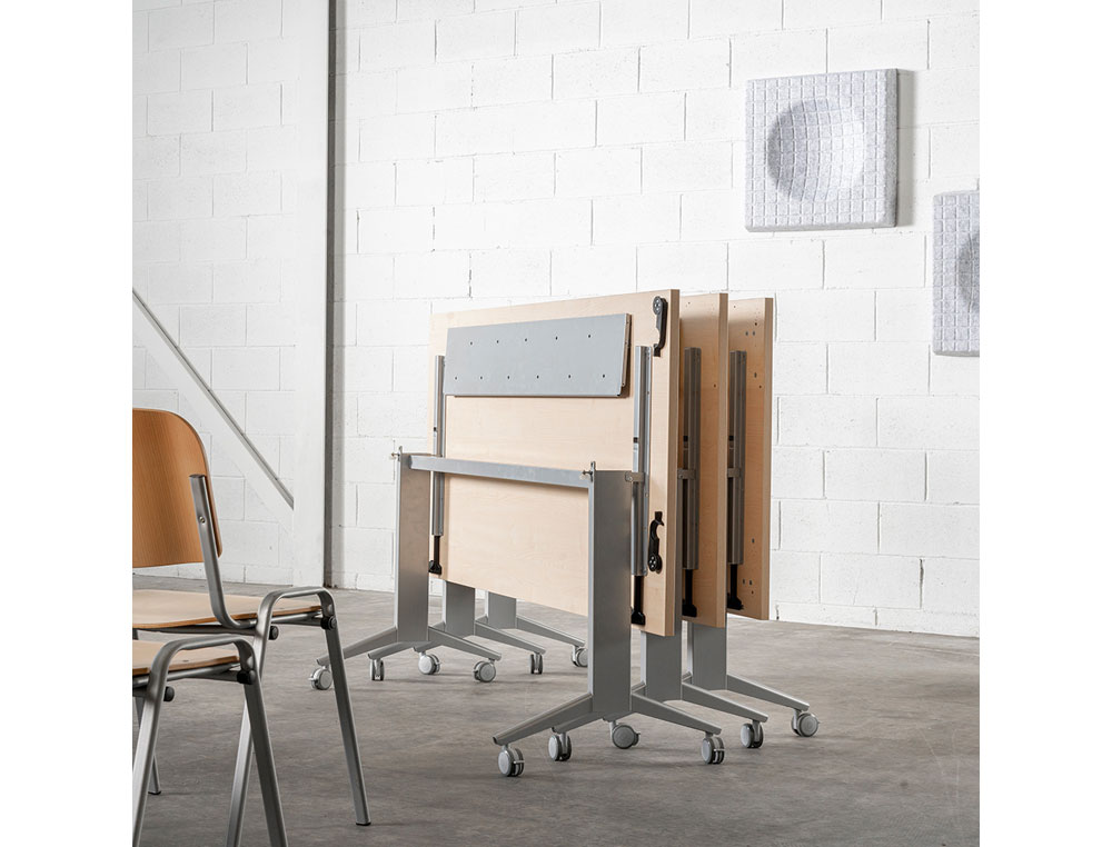 MESA DE OFICINA ROCADA 140X80CM CON TABLERO ABATIBLE 90 ACABADO FD01 GRIS/HAYA