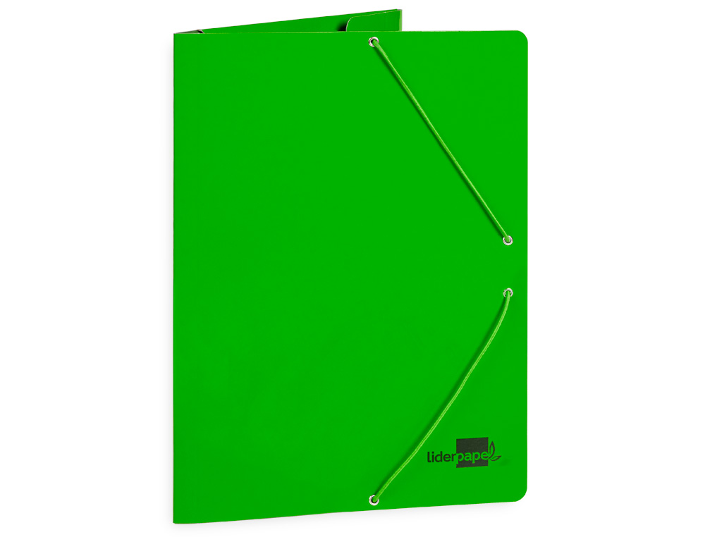 CARPETA LIDERPAPEL GOMAS TRES SOLAPAS CARTON PLASTIFICADO FOLIO COLOR VERDE