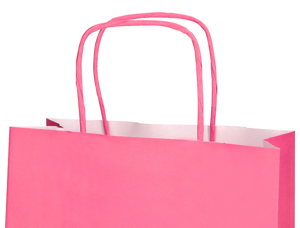 BOLSA PAPEL Q-CONNECT CELULOSA ROSA L CON ASA RETORCIDA 320X400X14 MM