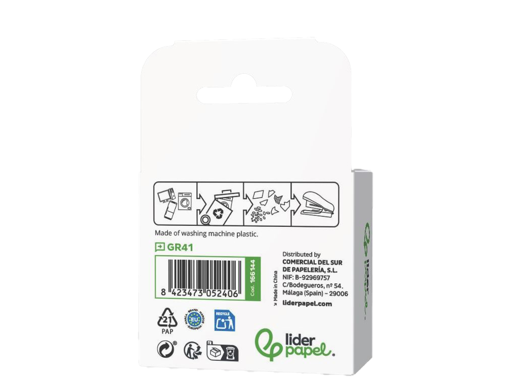 GRAPADORA LIDERPAPEL ECOUSE MINI CAPACIDAD 12 HOJAS 100% PLASTICO RECICLADO CON CAJA DE 1000 GRAPAS 26/6