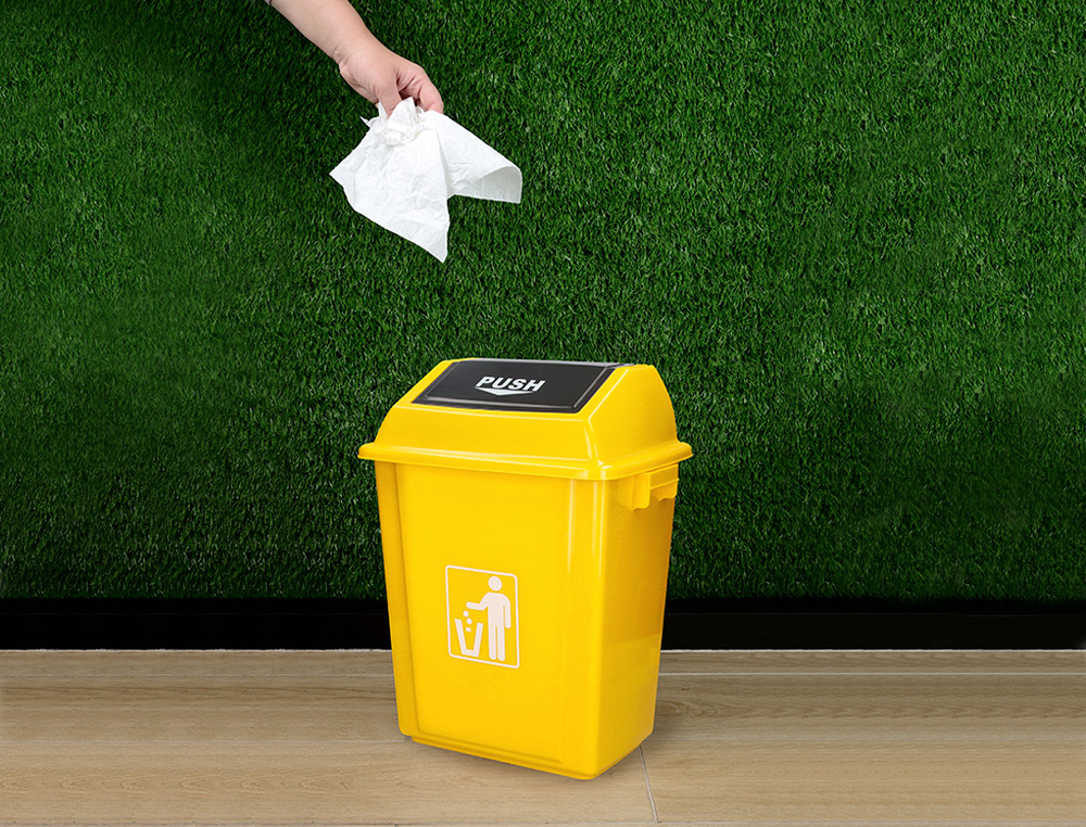 PAPELERA CONTENEDOR Q-CONNECT PLASTICO CON TAPA DE BALANCIN 20 LITROS 340X240X450 MM AMARILLO