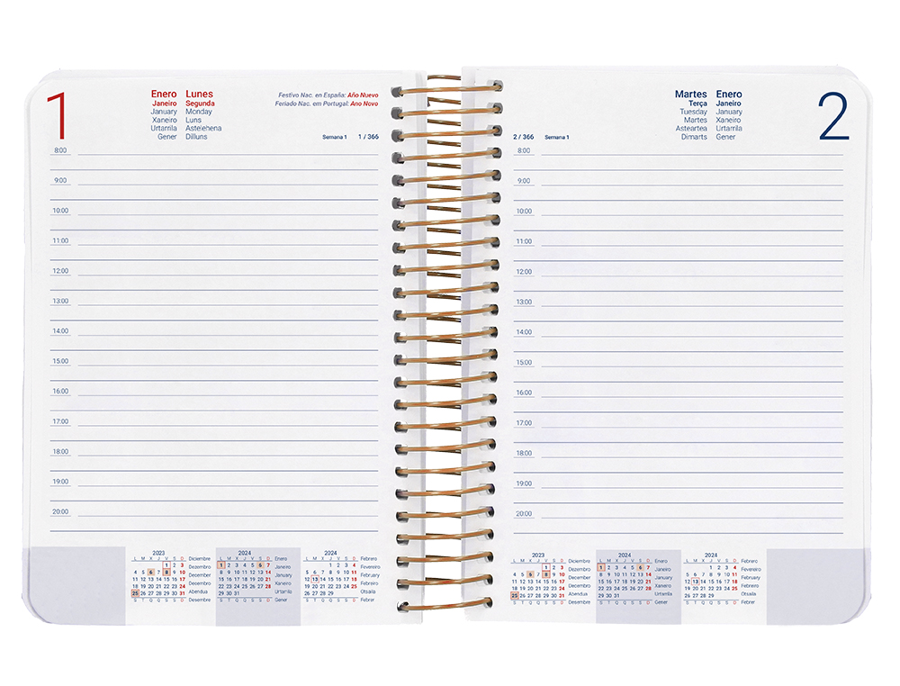 AGENDA ESPIRAL LIDERPAPEL SANTORINI 10,5X14,8 CM 2024 DIA PAGINA PAPEL 60 GR FLORES