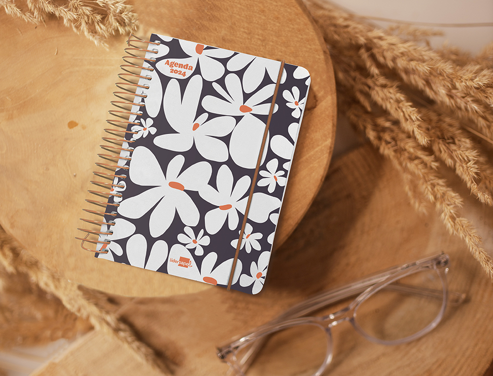AGENDA ESPIRAL LIDERPAPEL SANTORINI 10,5X14,8 CM 2024 DIA PAGINA PAPEL 60 GR FLORES