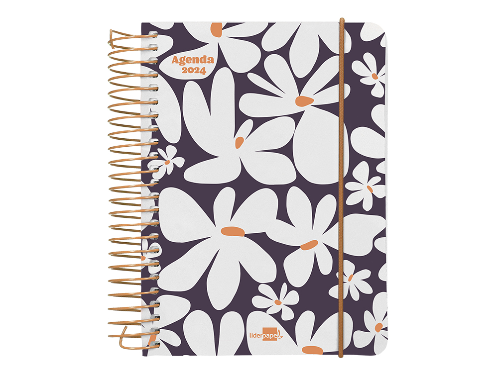 AGENDA ESPIRAL LIDERPAPEL SANTORINI 10,5X14,8 CM 2024 DIA PAGINA PAPEL 60 GR FLORES