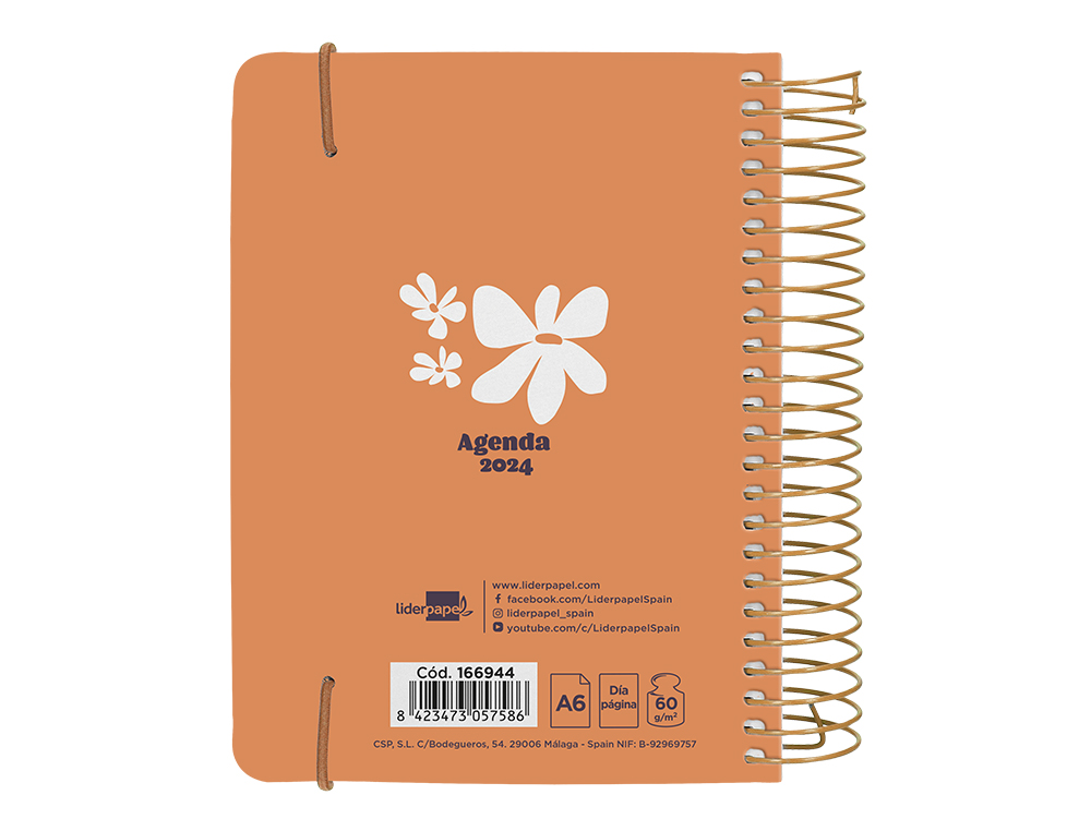 AGENDA ESPIRAL LIDERPAPEL SANTORINI 10,5X14,8 CM 2024 DIA PAGINA PAPEL 60 GR FLORES