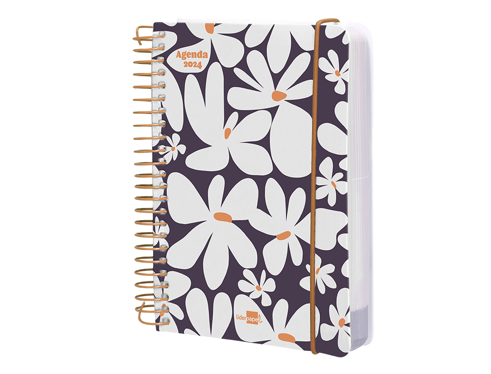 AGENDA ESPIRAL LIDERPAPEL SANTORINI 10,5X14,8 CM 2024 DIA PAGINA PAPEL 60 GR FLORES