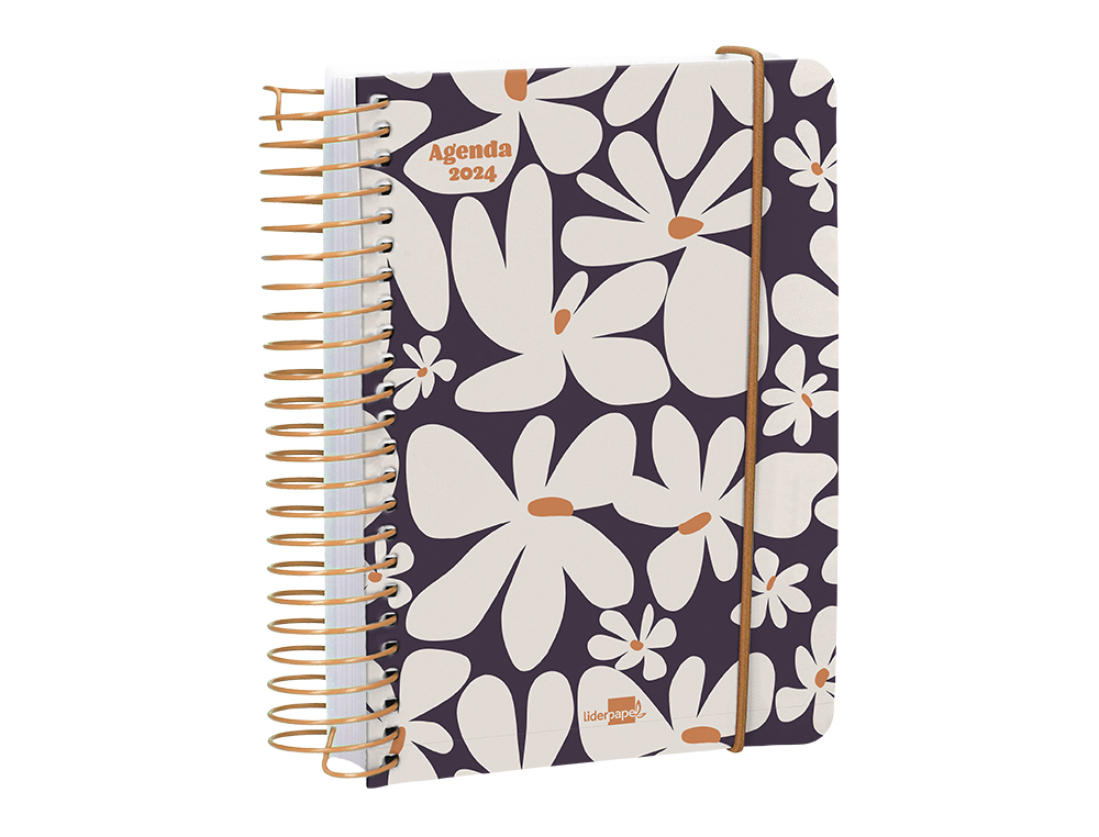 AGENDA ESPIRAL LIDERPAPEL SANTORINI 10,5X14,8 CM 2024 DIA PAGINA PAPEL 60 GR FLORES