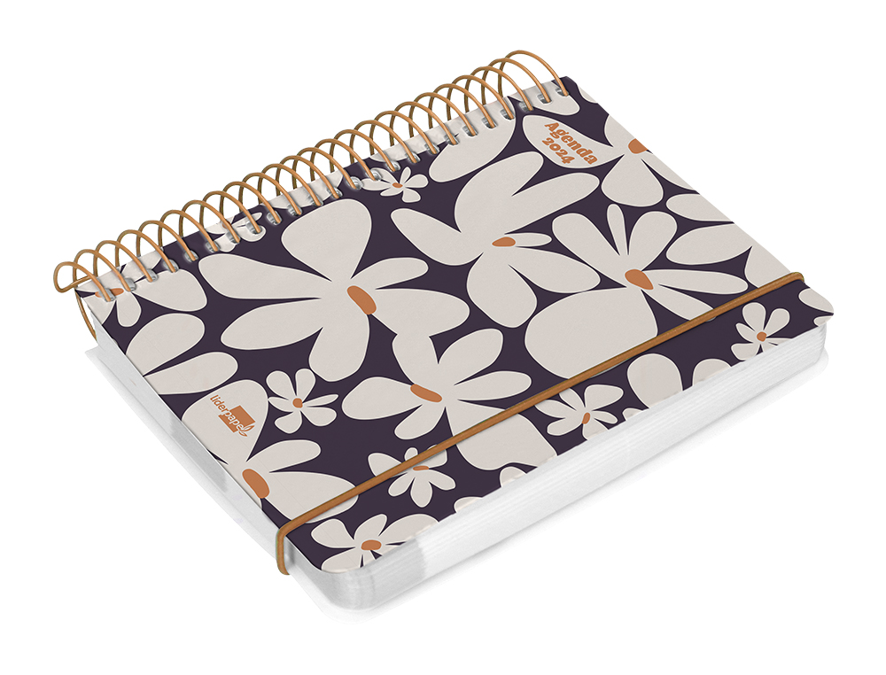 AGENDA ESPIRAL LIDERPAPEL SANTORINI 10,5X14,8 CM 2024 DIA PAGINA PAPEL 60 GR FLORES