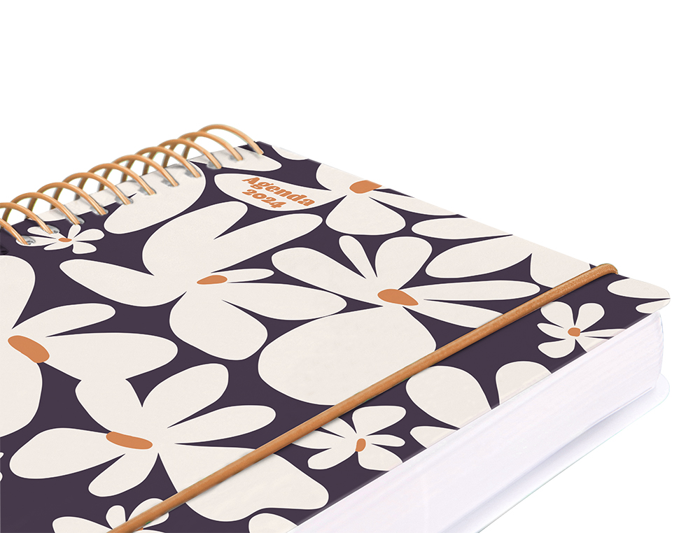 AGENDA ESPIRAL LIDERPAPEL SANTORINI 10,5X14,8 CM 2024 DIA PAGINA PAPEL 60 GR FLORES