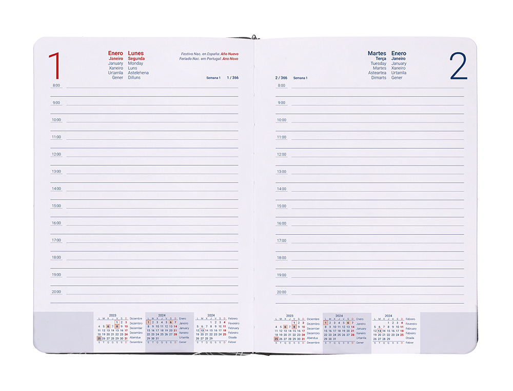 AGENDA ENCUADERNADA LIDERPAPEL EFIRA A5 2024 DIA PAGINA COLOR NEGRO PAPEL 70 GR