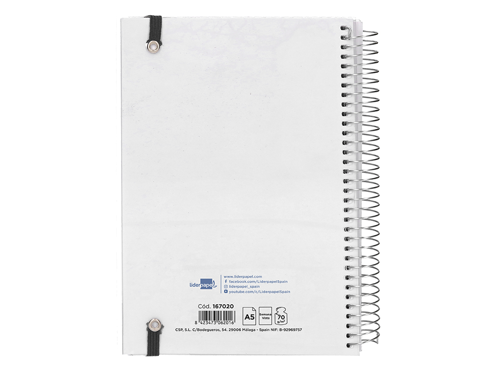 AGENDA ESPIRAL LIDERPAPEL TINOS A5 2024 SEMANA VISTA PORTADA POLIPROPILENO PERSONALIZABLE PAPEL 70 GR