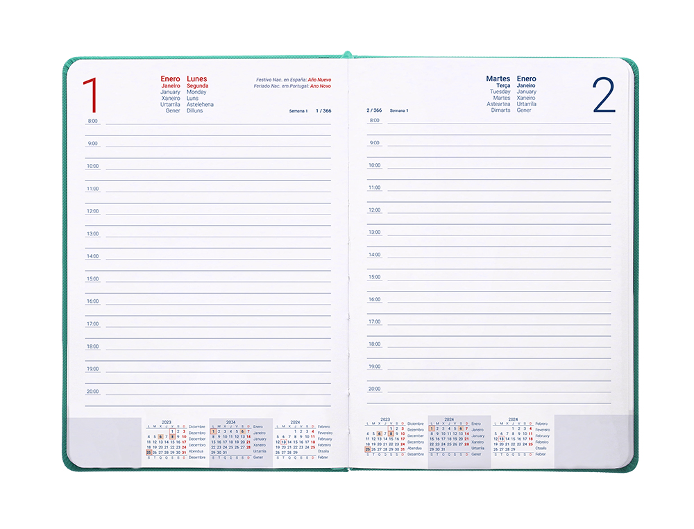 AGENDA ENCUADERNADA LIDERPAPEL KILKIS 17X24 CM 2024 DIA PAGINA COLOR TURQUESA PAPEL 70 GR