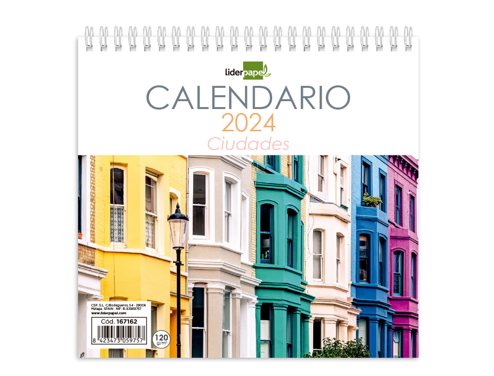 CALENDARIO ESPIRAL TRIANGULAR LIDERPAPEL DE SOBREMESA IMAGENES 2024 15X14 CM PAPEL 120 GR CON PEGATINAS