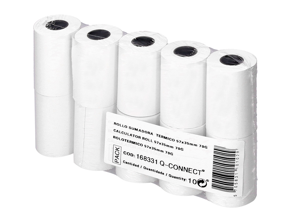 ROLLO SUMADORA TERMICO Q-CONNECT 57 MM ANCHO X 35 MM DIAMETRO PARA TPV SIN BISFENOL A PAPEL DE 70 G/M2