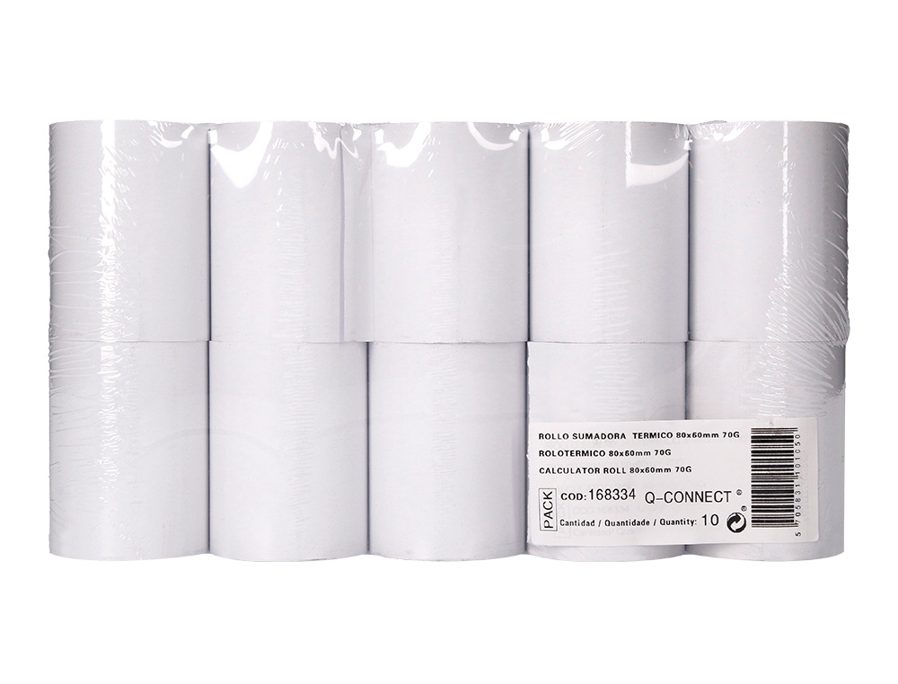 ROLLO SUMADORA TERMICO Q-CONNECT 80 MM ANCHO X 60 MM DIAMETRO SIN BISFENOL A PAPEL DE 70 G/M2