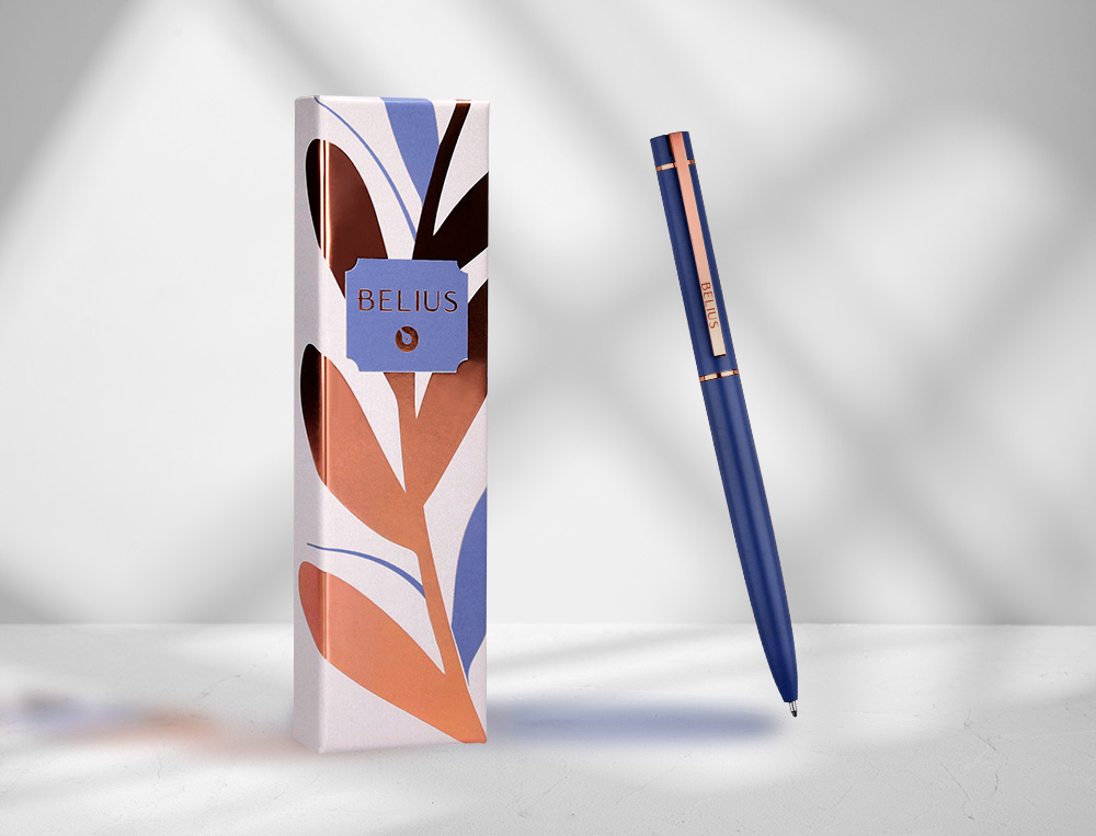 BOLIGRAFO BELIUS ROSE ALUMINIO COLOR AZUL ELECTRICO/ORO ROSA TINTA AZUL CAJA DE DISEO