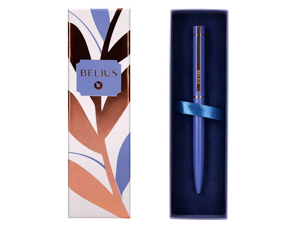 BOLIGRAFO BELIUS ROSE ALUMINIO COLOR AZUL ELECTRICO/ORO ROSA TINTA AZUL CAJA DE DISEO