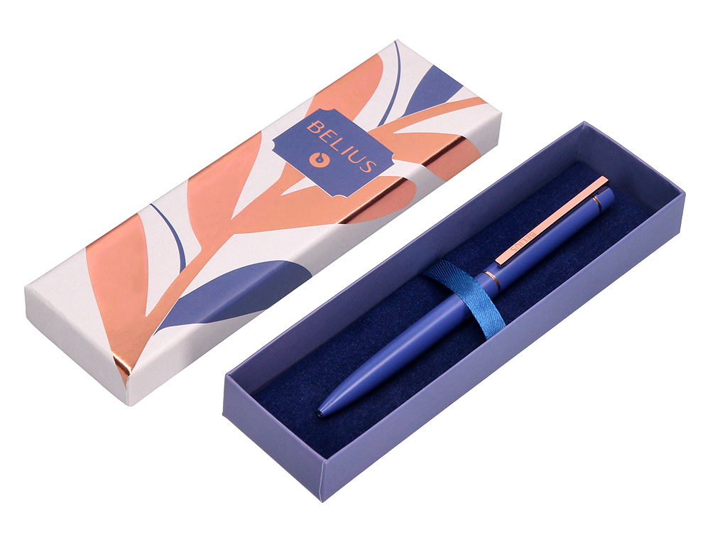 BOLIGRAFO BELIUS ROSE ALUMINIO COLOR AZUL ELECTRICO/ORO ROSA TINTA AZUL CAJA DE DISEO
