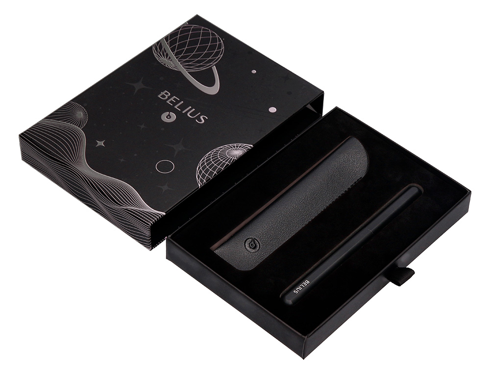 PLUMA Y FUNDA DE SIMILPIEL BELIUS SPACE B COLOR MINIMALISTA NEGRO TINTA AZUL CAJA DE DISEO